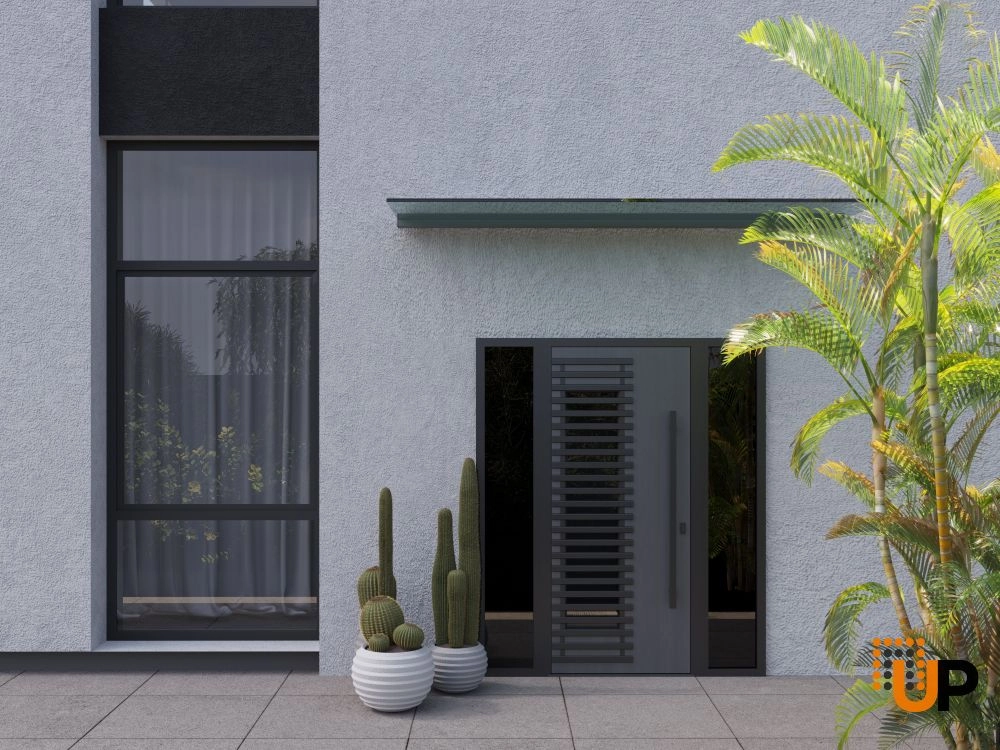 Single swing metal-aluminum modern exterior door with triplex glass | Ronex 0633 Grey | 60 x 80 (12+36+12 x 80) photo#3