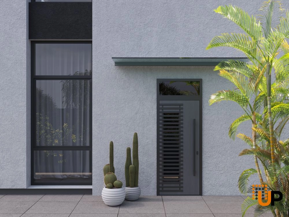 Single swing metal-aluminum modern exterior door with triplex glass | Ronex 0633 Grey | 36 x 92 (36 x 80+12) photo#3