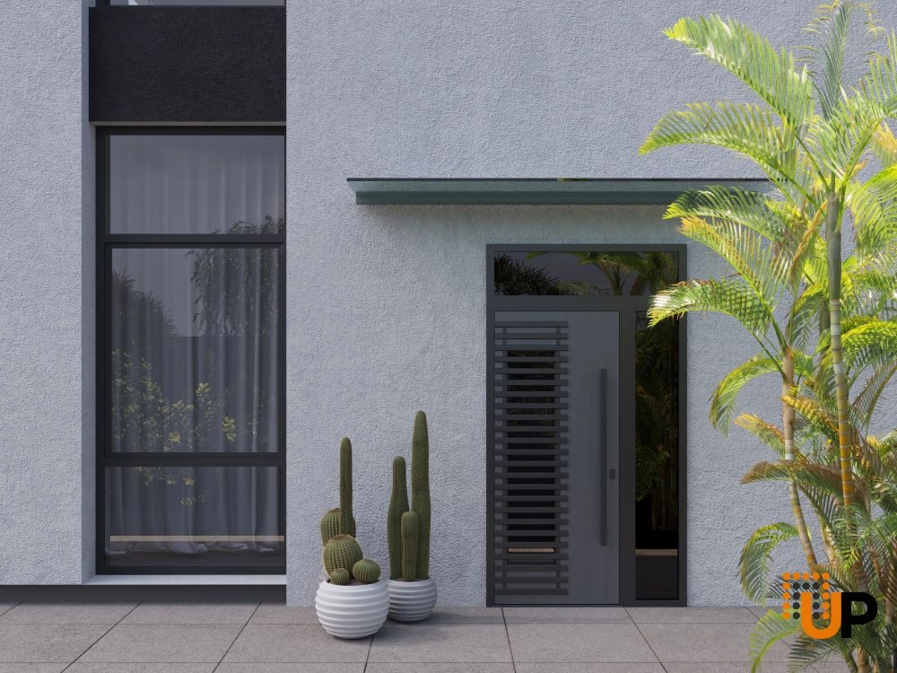 Single swing metal-aluminum modern exterior door with triplex glass | Ronex 0633 Grey | 48 x 92 (36+12 x 80+12) photo#3