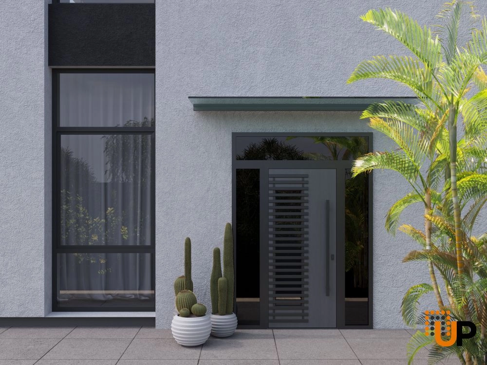Single swing metal-aluminum modern exterior door with triplex | Ronex 0633 Grey | 60 x 92 (12+36+12 x 80+12) photo#3