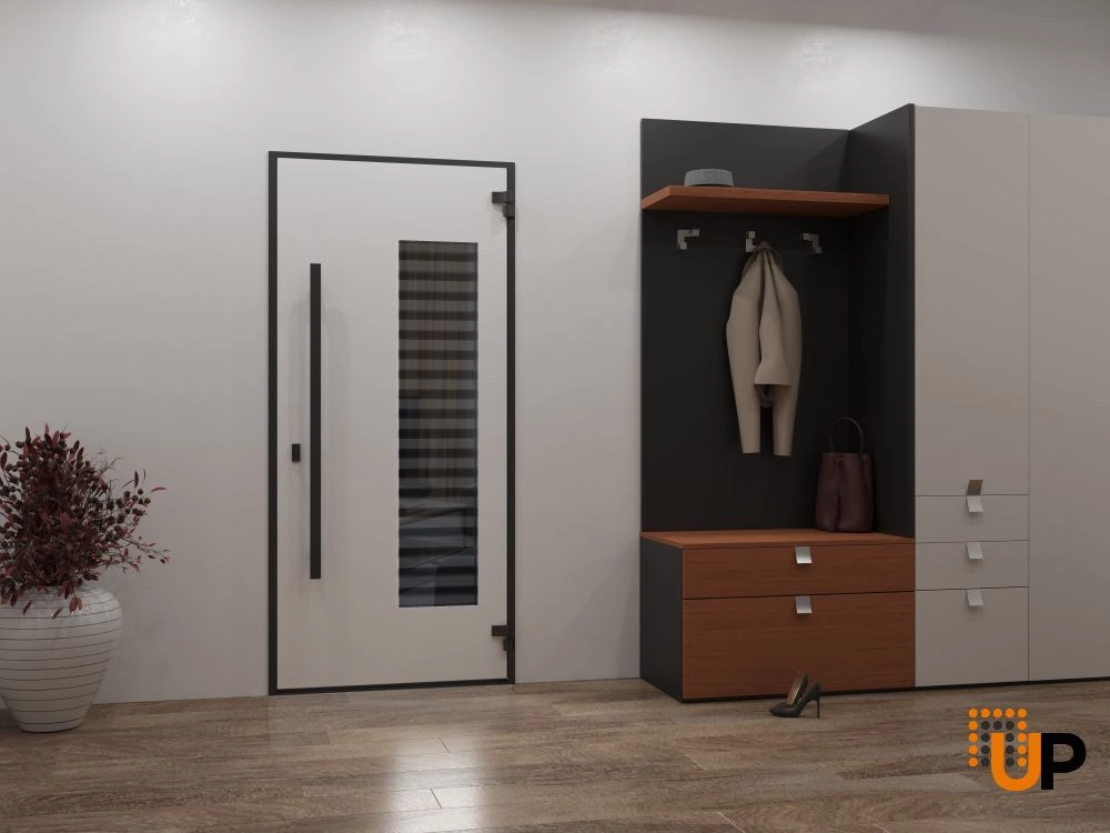 Single swing metal-aluminum modern exterior door with triplex glass | Ronex 0633 Grey | 36 x 80 photo#4