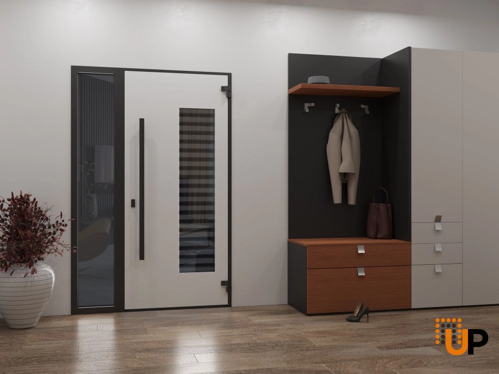 Single swing metal-aluminum modern exterior door with triplex glass | Ronex 0633 Grey | 48 x 80 (36+12 x 80) photo#4