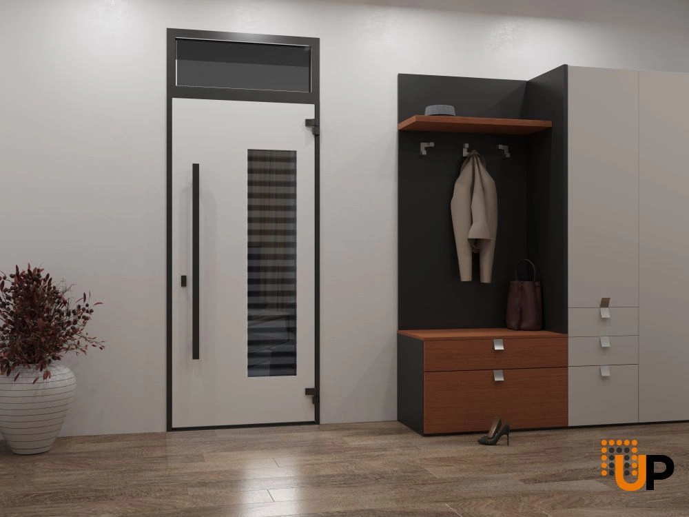 Single swing metal-aluminum modern exterior door with triplex glass | Ronex 0633 Grey | 36 x 92 (36 x 80+12) photo#4