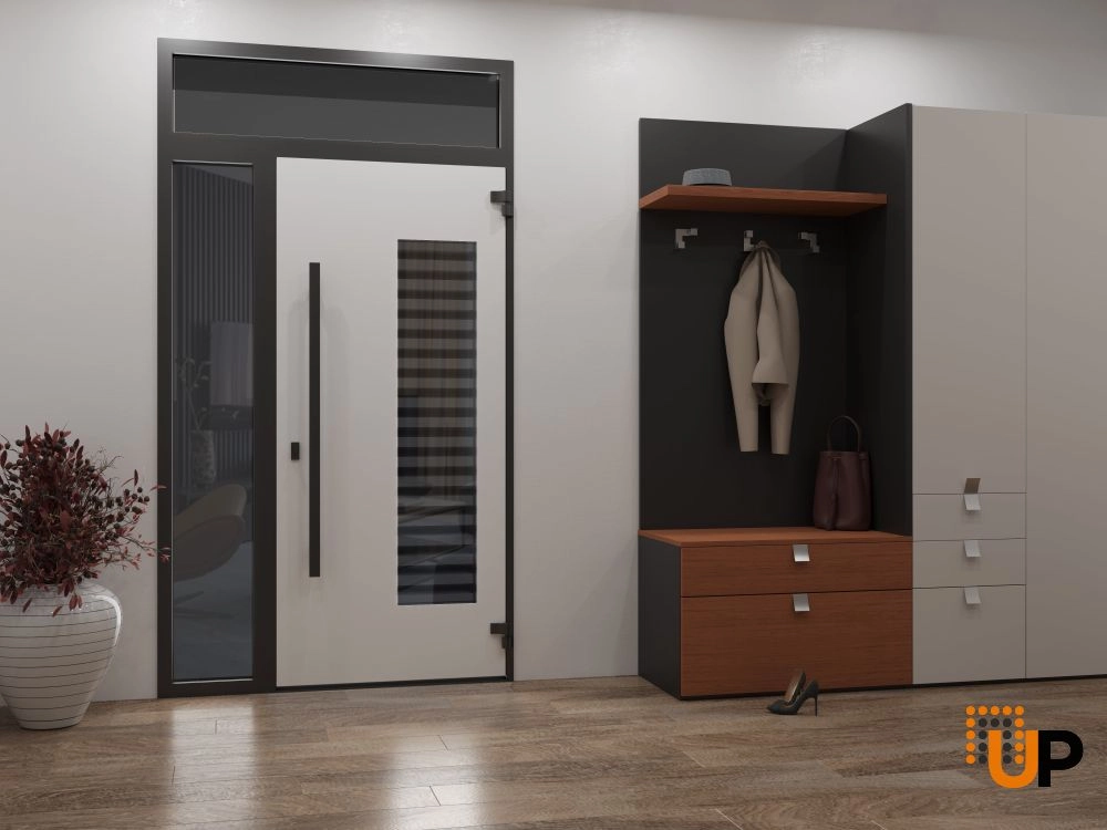 Single swing metal-aluminum modern exterior door with triplex glass | Ronex 0633 Grey | 48 x 92 (36+12 x 80+12) photo#4