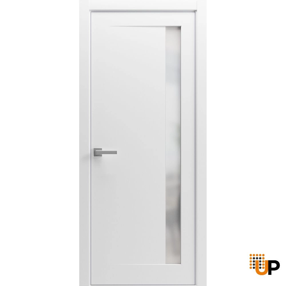 Single solid wood with honeycomb interior swing door with frosted glass | Planum 0660 Painted White | 30 x 84 photo#1