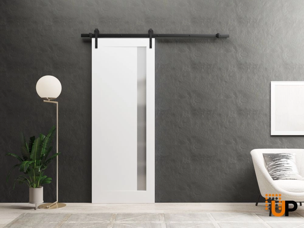 Single solid core sliding interior barn door with frosted glass | Planum 0660 Painted White | 30 x 84 photo#2