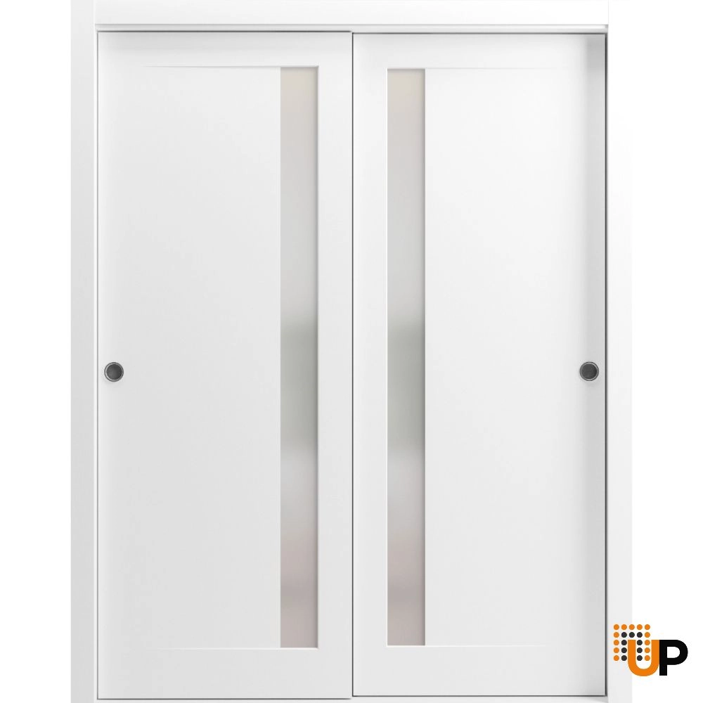 Double solid wood with honeycomb sliding interior closet bypass door with frosted glass | Planum 0660 Painted White | 36 x 80 (2* 18x80) photo#1