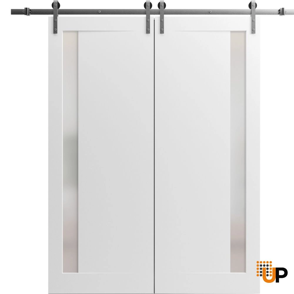 Double solid core sliding classic interior barn double door with frosted glass | Planum 0660 Painted White | 48 x 96 (2* 24x96) photo#1