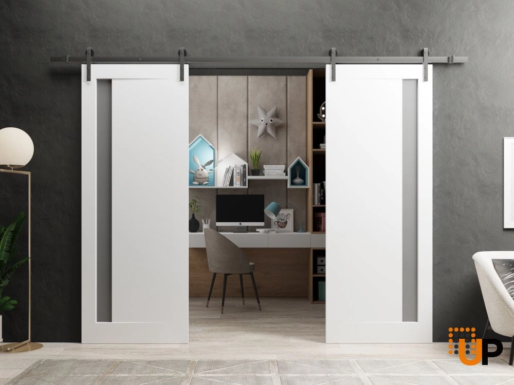Double solid core sliding classic interior barn double door with frosted glass | Planum 0660 Painted White | 48 x 96 (2* 24x96) photo#3