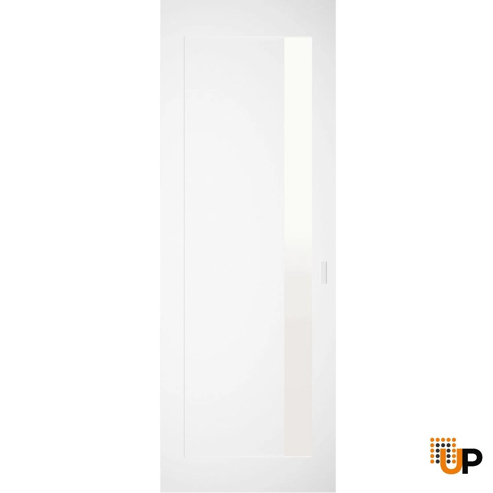Single solid wood with honeycomb sliding modern interior hidden barn door with frosted glass | PLANUM 0660 White | 28 x 80 photo#1