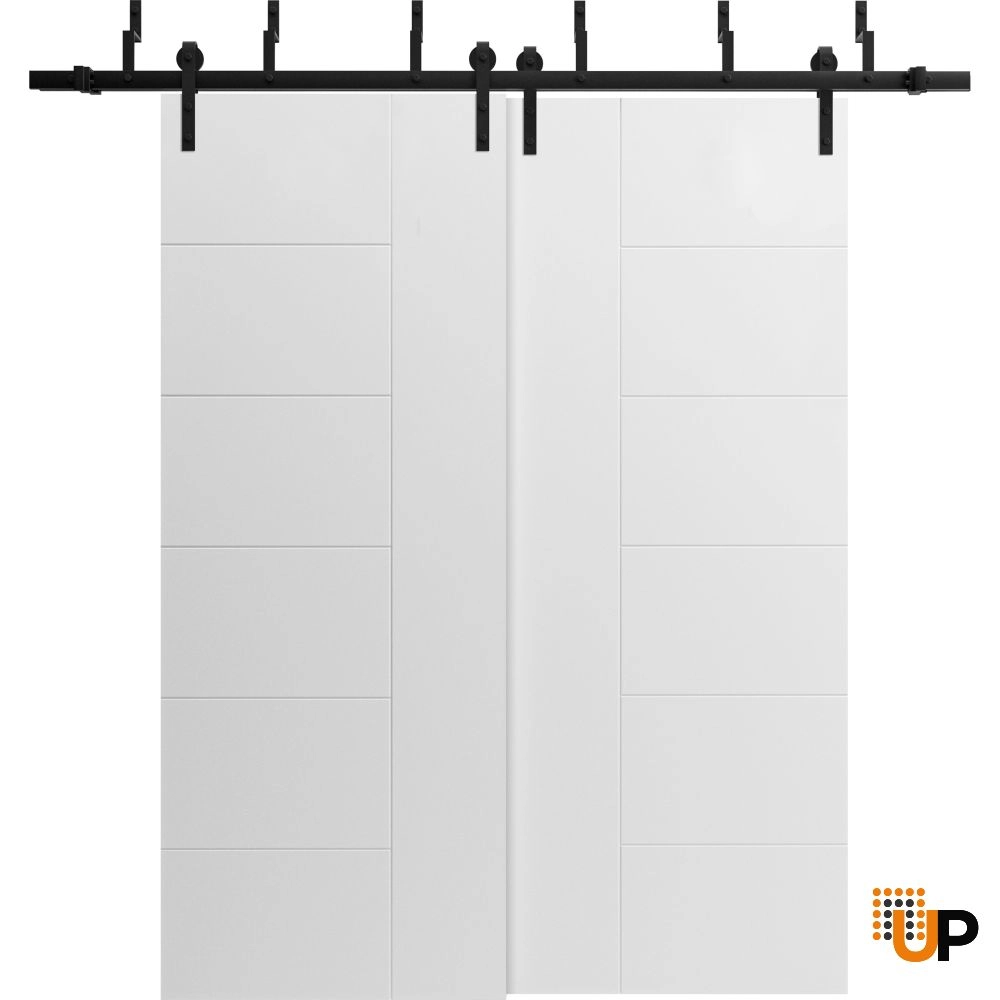 Double solid core sliding interior barn bypass door | Mela 0716 Painted White | 36 x 80 (2* 18x80) photo#1