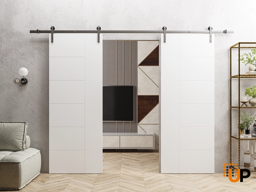 Double solid core sliding classic interior barn double door | Mela 0716 Painted White | 36 x 80 (2* 18x80) photo#2