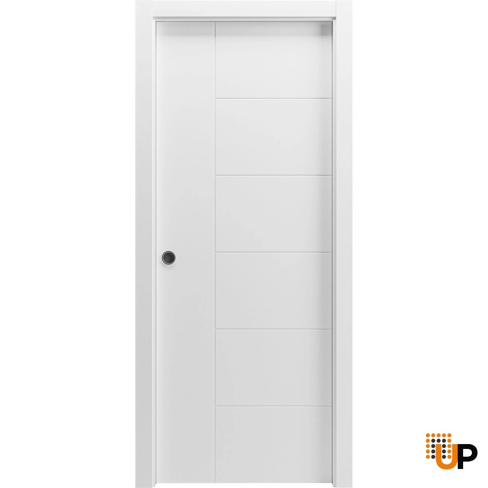 Single solid core sliding interior pocket door | Mela 0716 Painted White | 18 x 80 photo#1