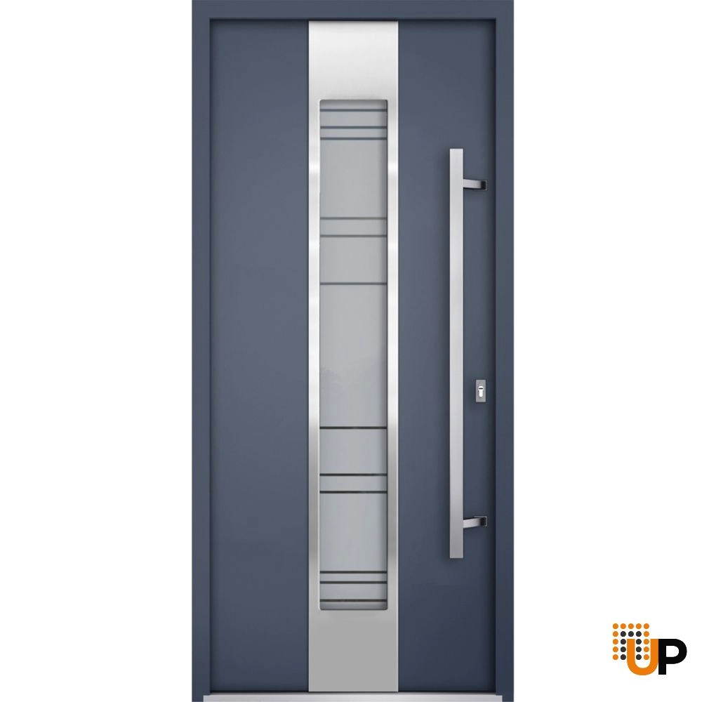 Modern steel exterior aluminum door with frosted glass | Deux 0757 Grey | 36 x 80 photo#1