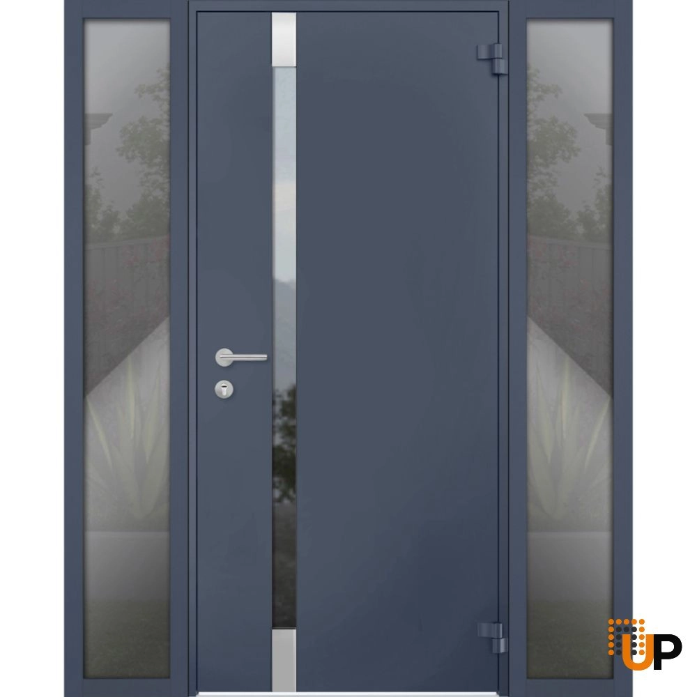 Single swing metal-aluminum modern exterior door with triplex glass | Cynex 6777 Gray Graphite | 56 x 80 photo#1