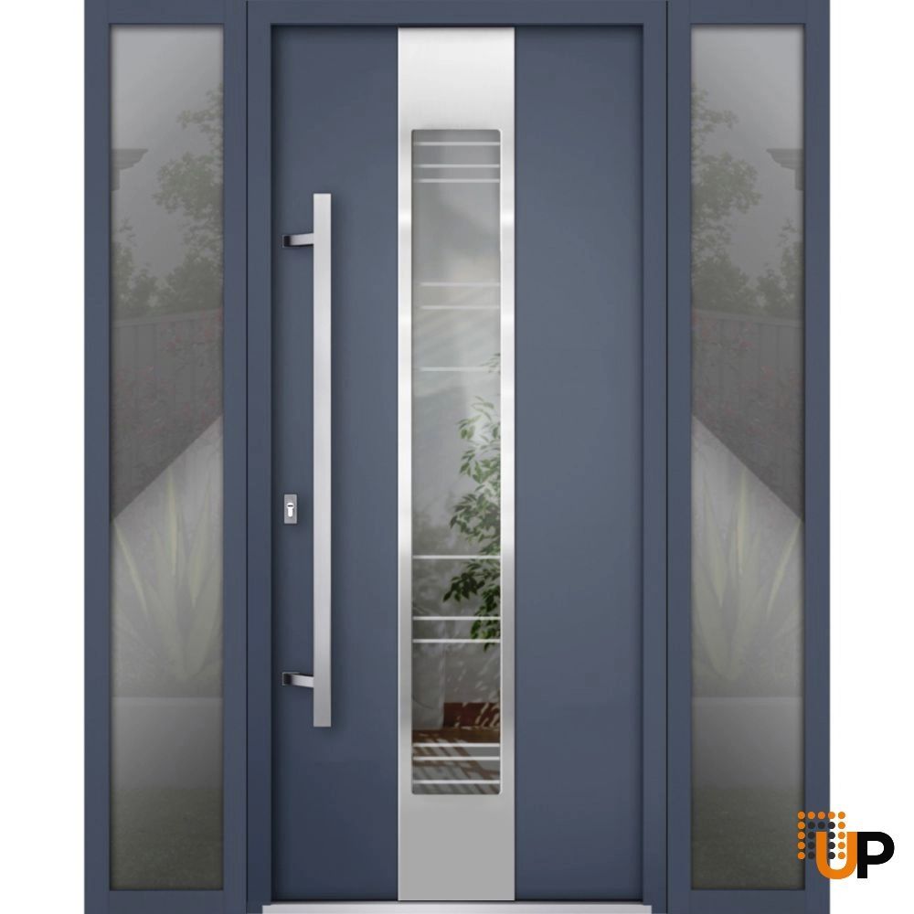 Single swing metal-aluminum modern exterior door with triplex glass | Deux 5755 Gray Graphite | 68 x 80 photo#1