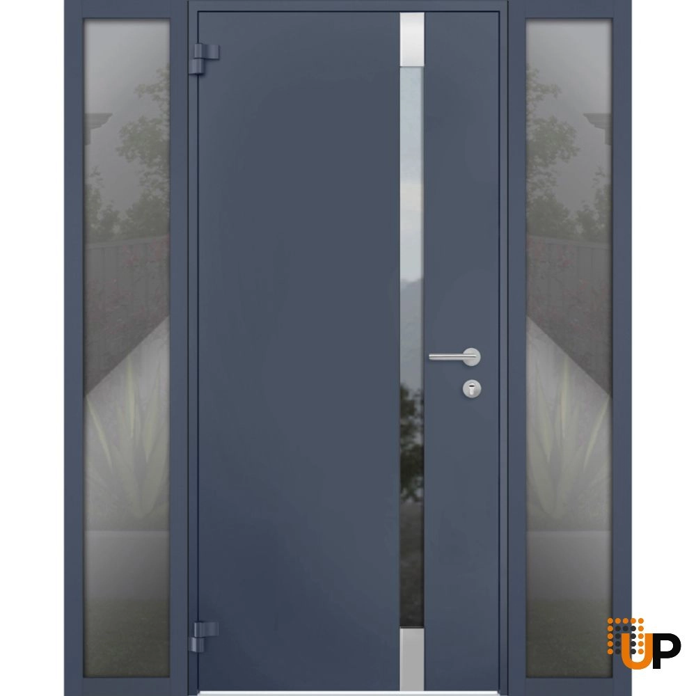 Single swing metal-aluminum modern exterior door with triplex glass | Cynex 6777 Gray Graphite | 56 x 80 photo#1