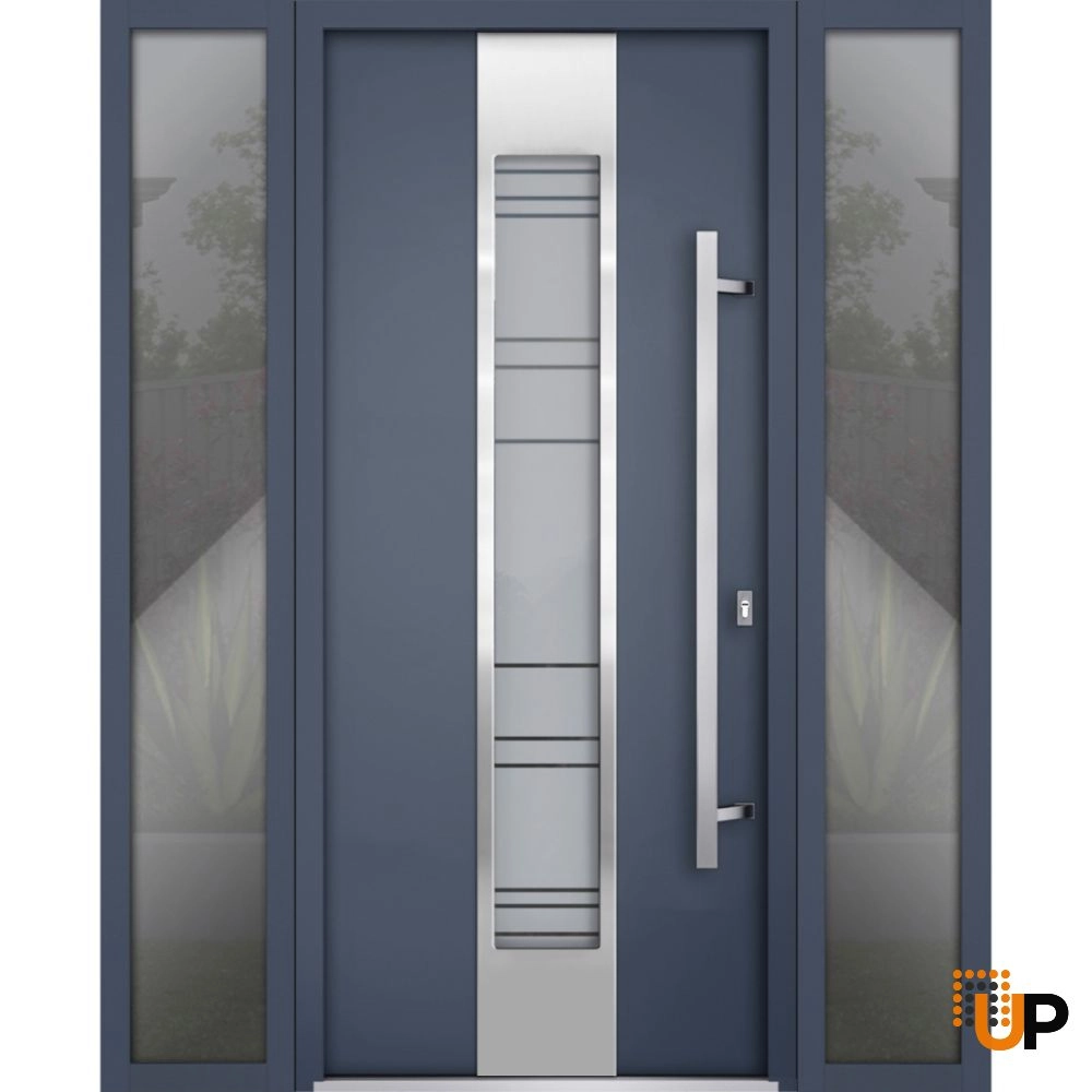 Modern steel exterior aluminum door with frosted glass | Deux 0757 Grey | 68 x 80 photo#1