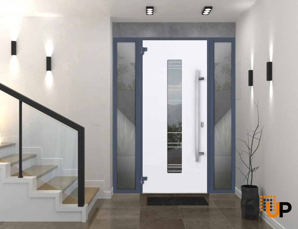 Single swing metal-aluminum modern exterior door with triplex | Deux 5755 Gray Graphite | 60 x 80 photo#2