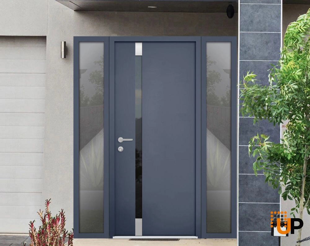 Single swing metal-aluminum modern exterior door with triplex glass | Cynex 6777 Gray Graphite | 60 x 80 photo#2