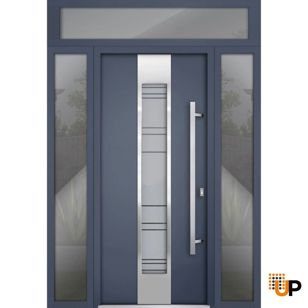 Modern steel exterior aluminum door with frosted glass | Deux 0757 Grey | 60 x 96 photo#1