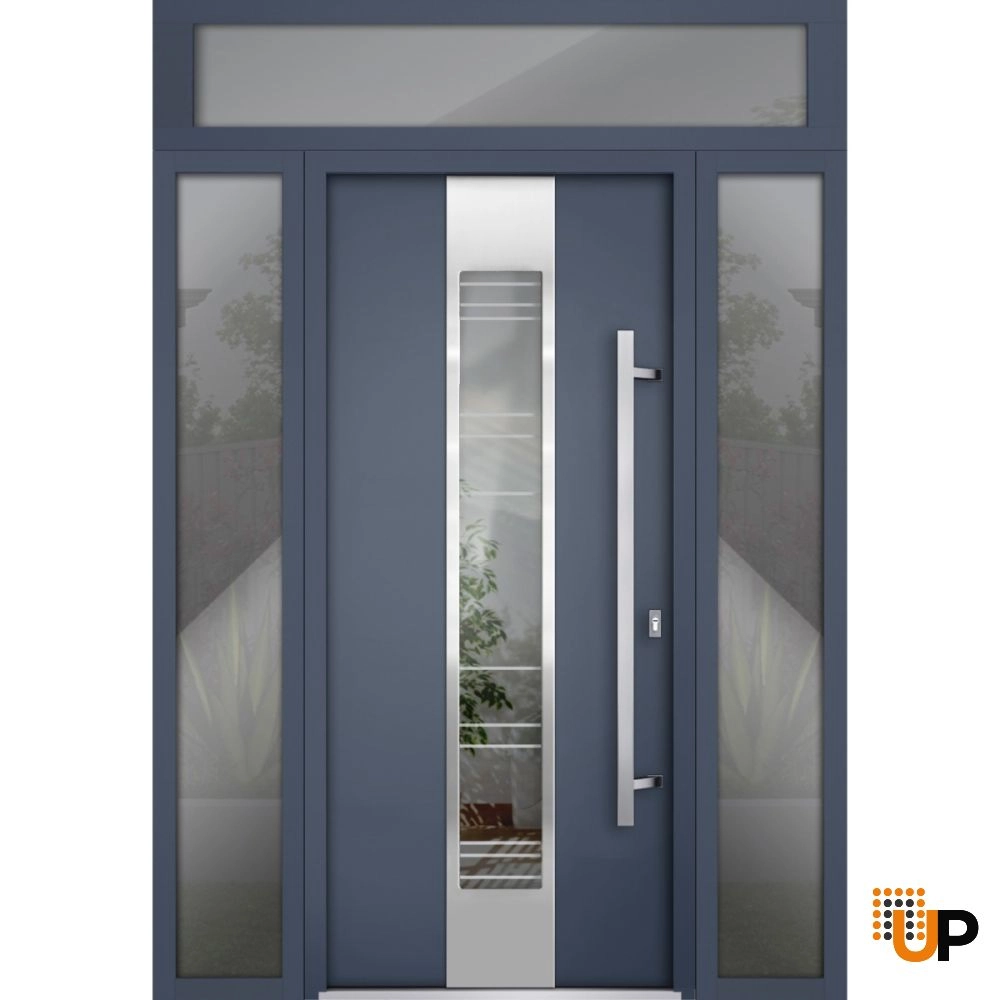 Single swing metal-aluminum modern exterior door with triplex glass | Deux 5755 Gray Graphite | 68 x 96 photo#1