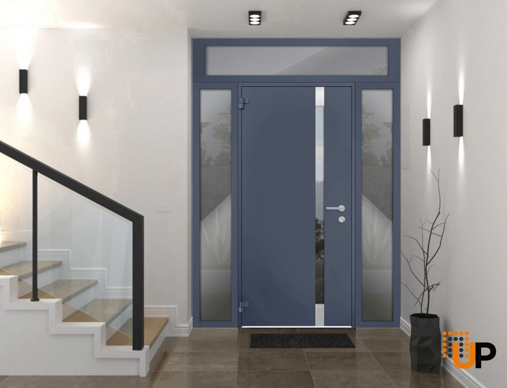 Single swing metal-aluminum modern exterior door with triplex | Cynex 6777 Gray Graphite | 60 x 96 photo#3