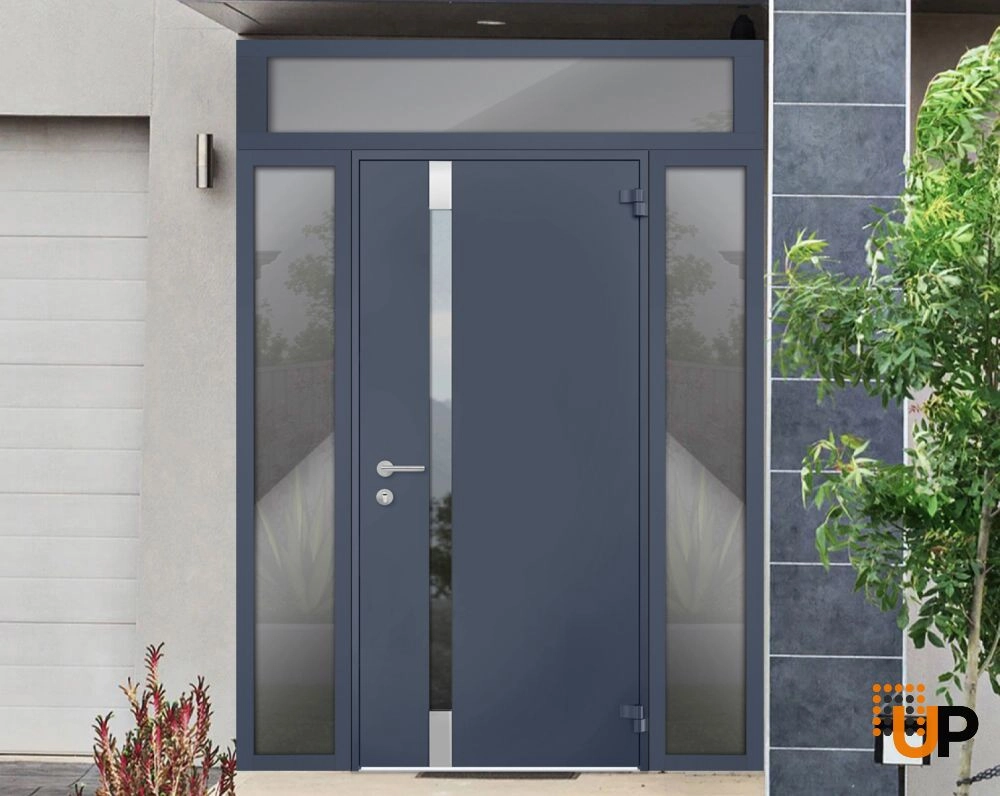 Single swing metal-aluminum modern exterior door with triplex glass | Cynex 6777 Gray Graphite | 56 x 96 photo#3