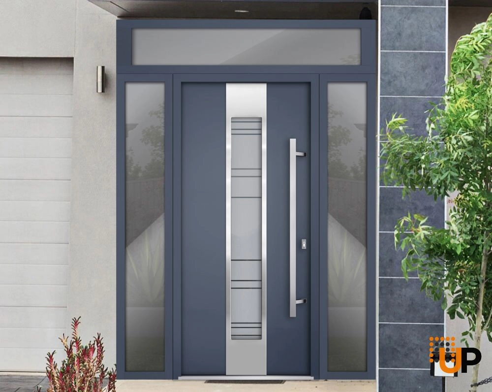 Modern steel exterior aluminum door with frosted glass | Deux 0757 Grey | 60 x 96 photo#3