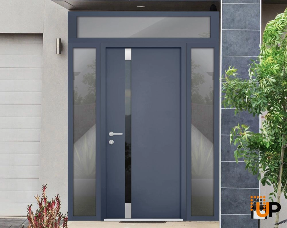 Single swing metal-aluminum modern exterior door with triplex | Cynex 6777 Gray Graphite | 60 x 96 photo#2