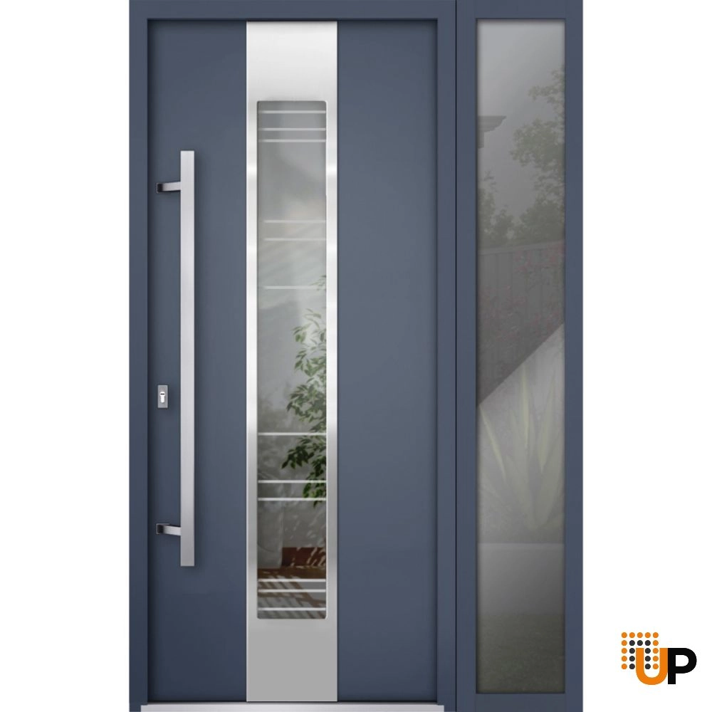 Single swing metal-aluminum modern exterior door with triplex | Deux 5755 Gray Graphite | 48 x 80 photo#1