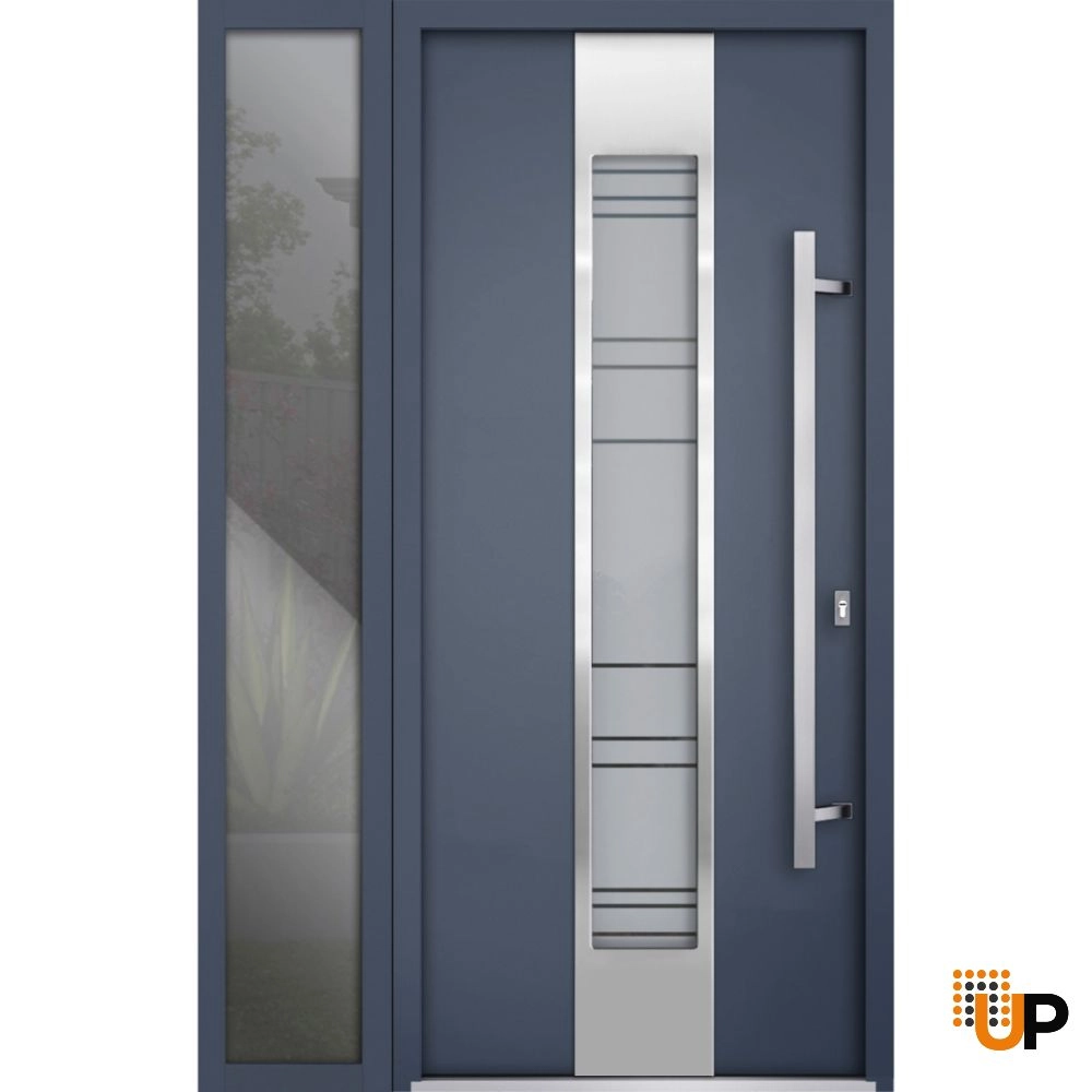 Modern steel exterior aluminum door with frosted glass | Deux 0757 Grey | 48 x 80 photo#1