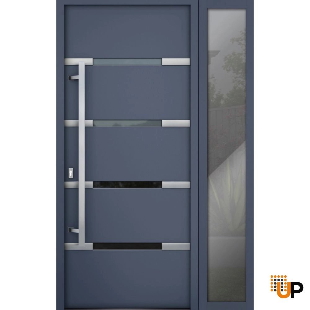 Single swing metal-aluminum modern exterior door with triplex | Deux 1105 Gray Graphite | 48 x 80 photo#1