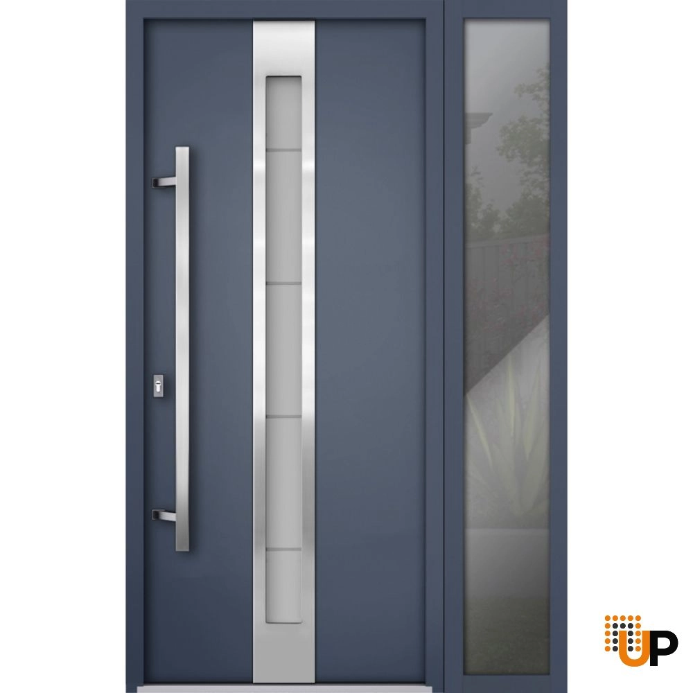 Single swing metal-aluminum modern exterior door with triplex | Deux 1717 Gray Graphite | 48 x 80 photo#1