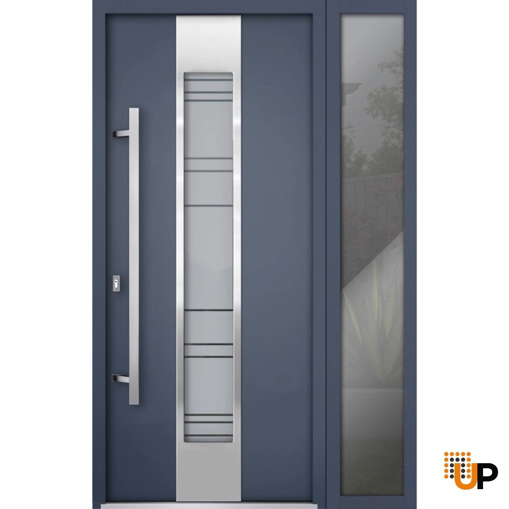 Modern steel exterior aluminum door with frosted glass | Deux 0757 Grey | 52 x 80 photo#1