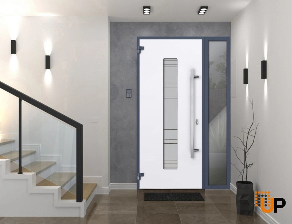 Single swing metal-aluminum modern exterior door with triplex | Deux 0757 Gray Graphite | 48 x 80 photo#2