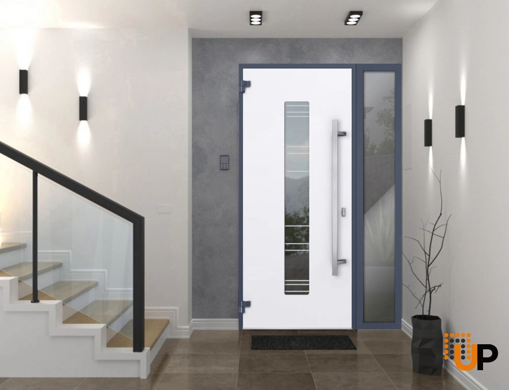 Single swing metal-aluminum modern exterior door with triplex glass | Deux 5755 Gray Graphite | 52 x 80 photo#4