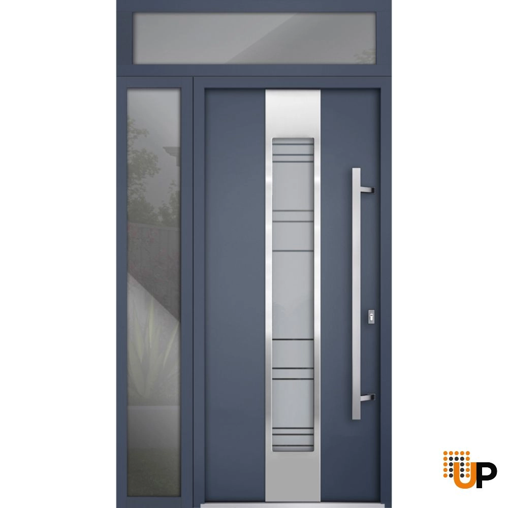 Modern steel exterior aluminum door with frosted glass | Deux 0757 Grey | 50 x 96 photo#1