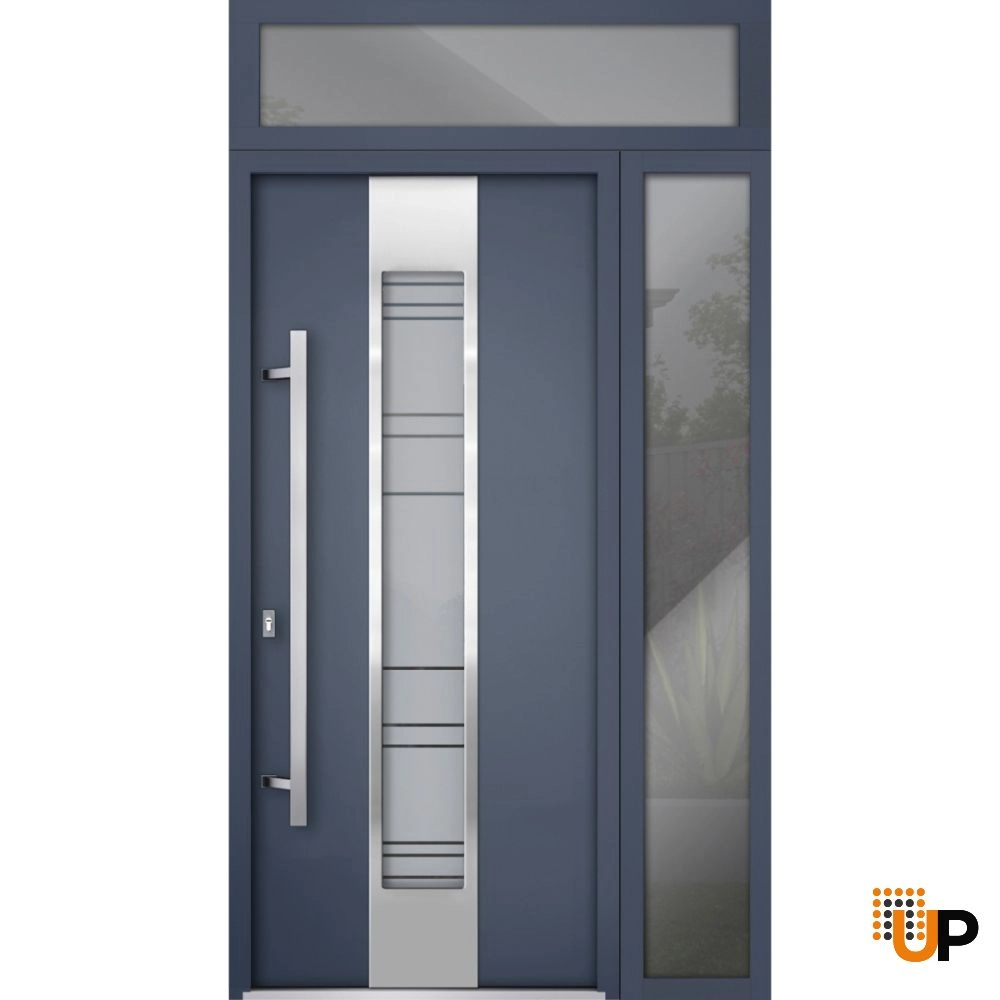 Single swing metal-aluminum modern exterior door with triplex | Deux 0757 Gray Graphite | 48 x 96 photo#1
