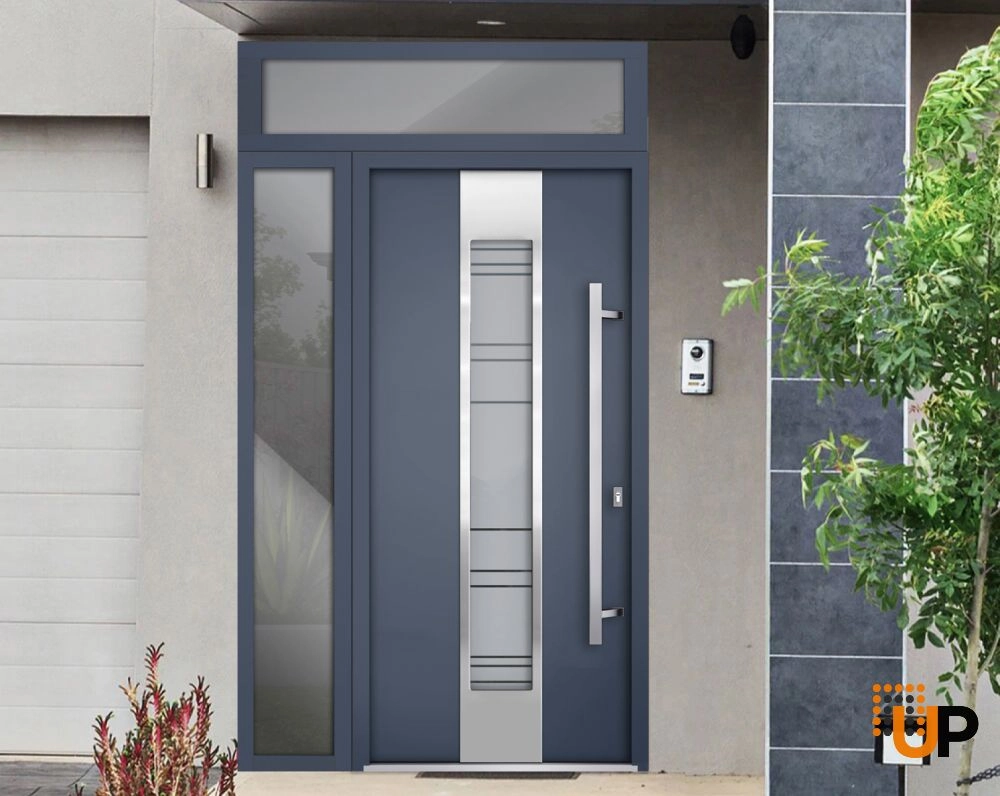 Modern steel exterior aluminum door with frosted glass | Deux 0757 Grey | 52 x 96 photo#3
