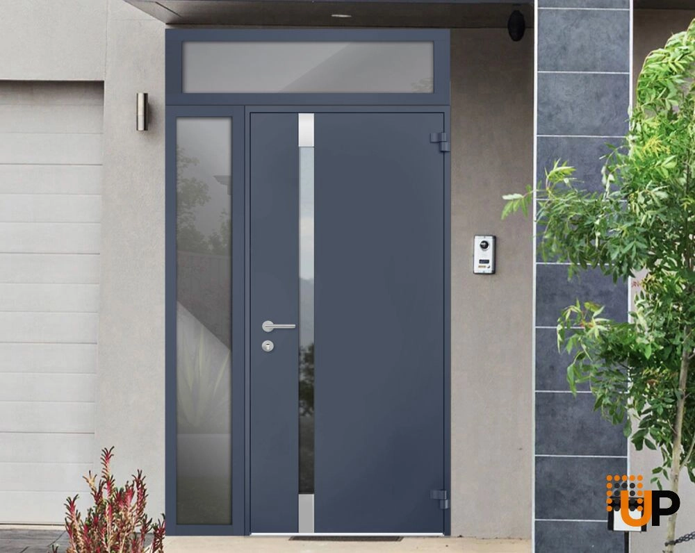 Single swing metal-aluminum modern exterior door with triplex glass | Cynex 6777 Gray Graphite | 44 x 96 photo#3