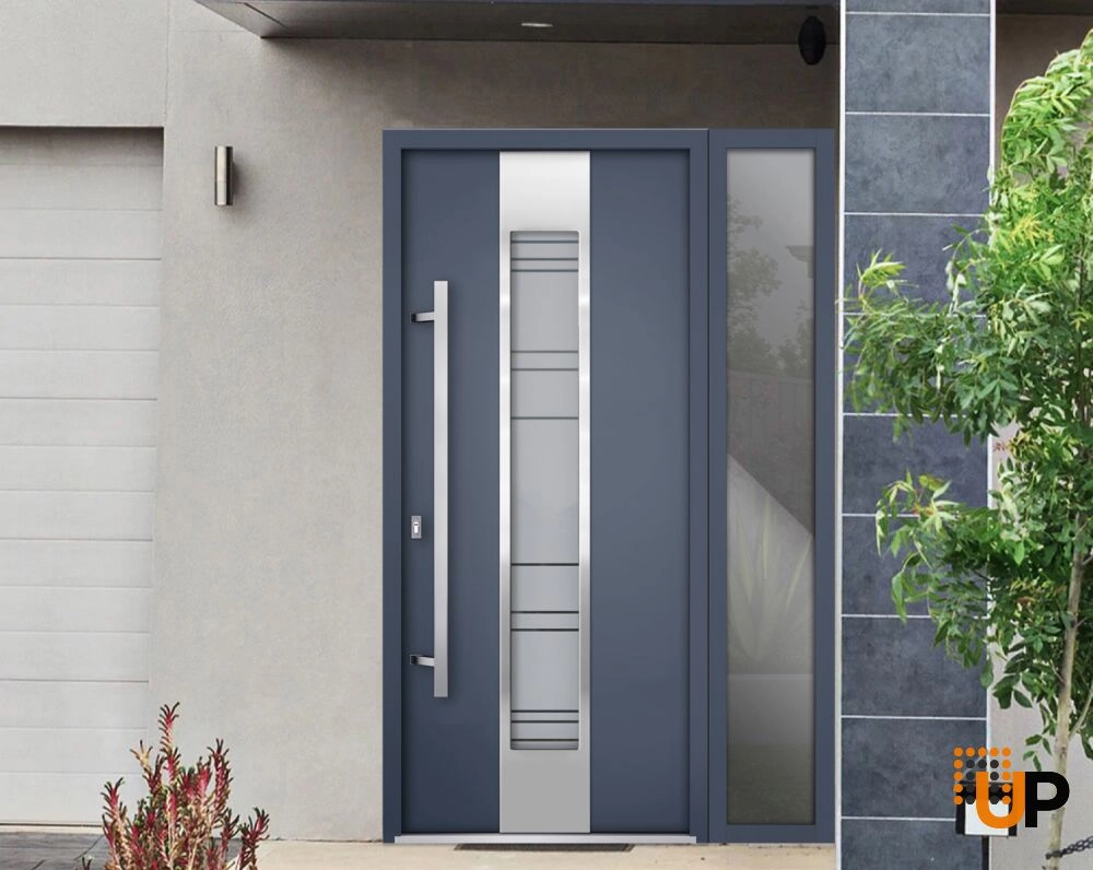 Single swing metal-aluminum modern exterior door with triplex | Deux 0757 Gray Graphite | 48 x 80 photo#3
