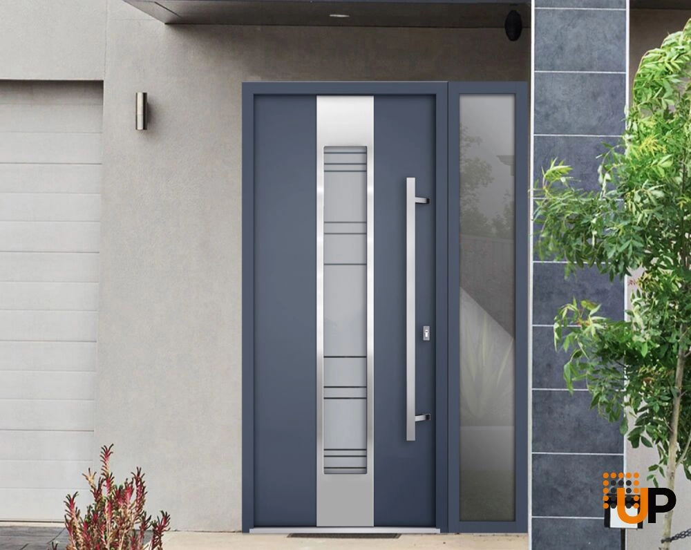 Modern steel exterior aluminum door with frosted glass | Deux 0757 Grey | 48 x 80 photo#3