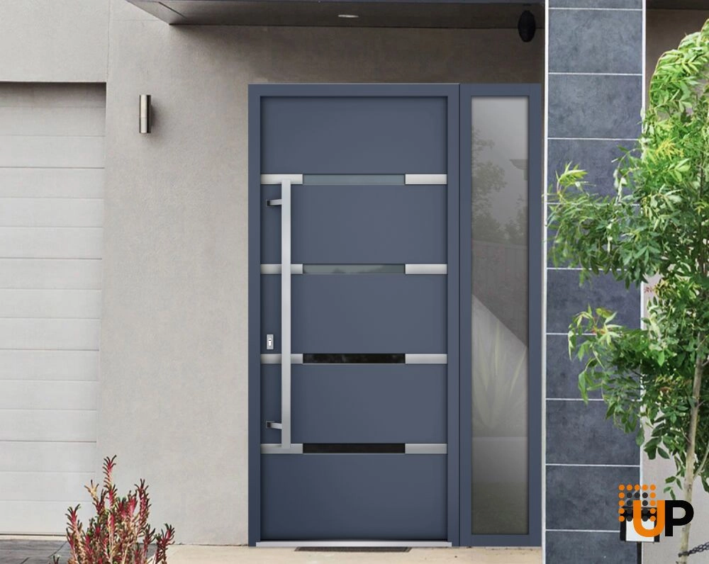 Single swing metal-aluminum modern exterior door with triplex | Deux 1105 Gray Graphite | 48 x 80 photo#3