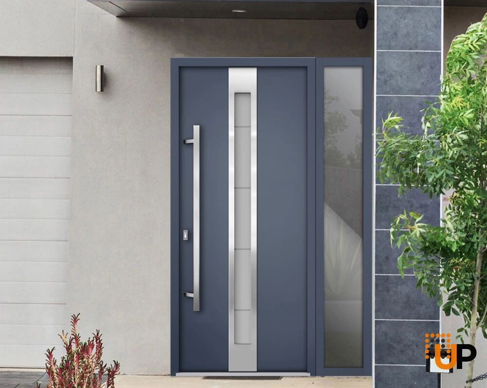 Single swing metal-aluminum modern exterior door with triplex | Deux 1717 Gray Graphite | 48 x 80 photo#3