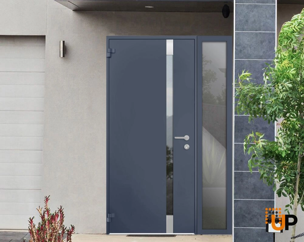 Single swing metal-aluminum modern exterior door with triplex glass | Cynex 6777 Gray Graphite | 52 x 80 photo#3