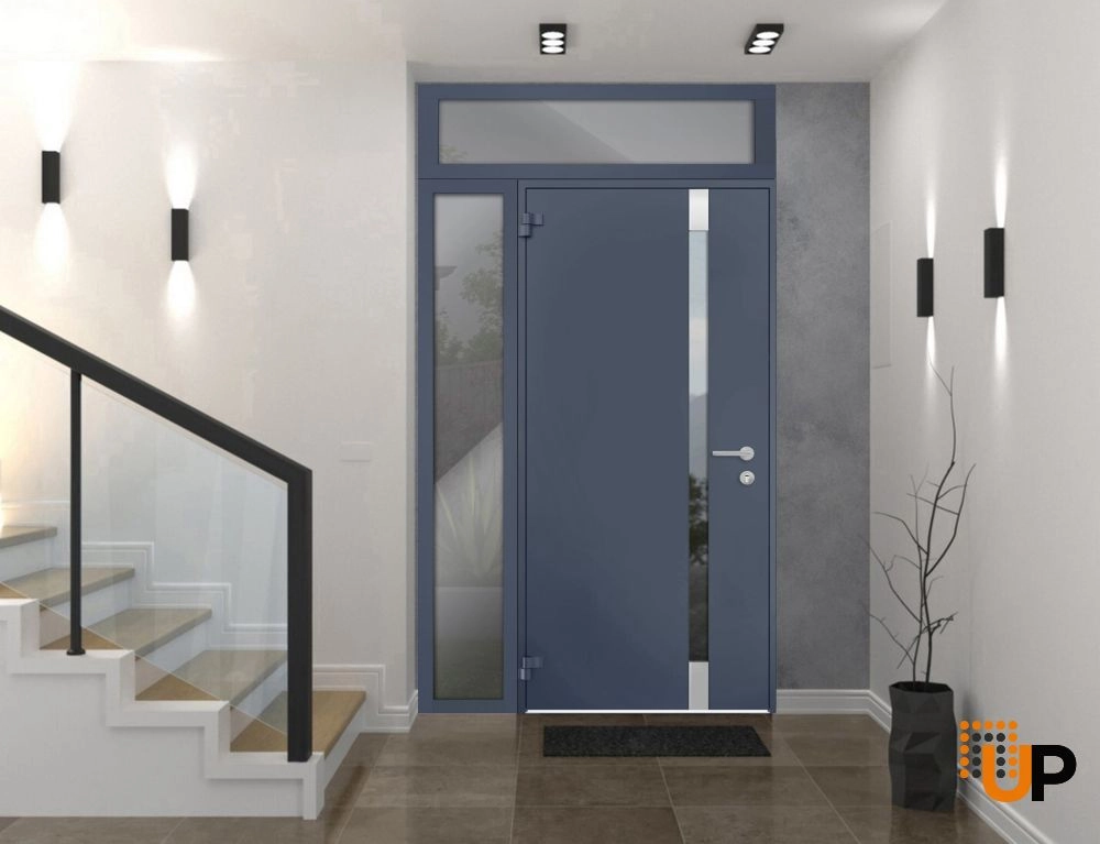 Single swing metal-aluminum modern exterior door with triplex glass | Cynex 6777 Gray Graphite | 48 x 96 photo#3
