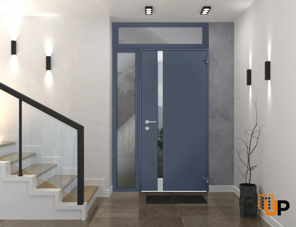 Single swing metal-aluminum modern exterior door with triplex glass | Cynex 6777 Gray Graphite | 46 x 96 photo#3