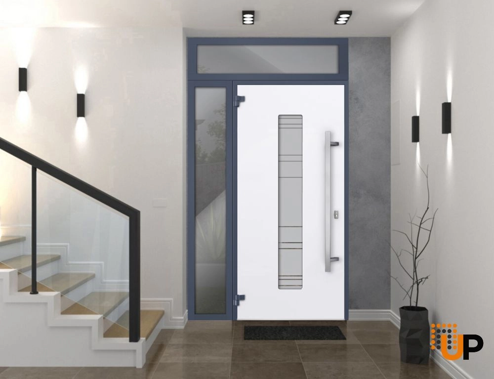 Single swing metal-aluminum modern exterior door with triplex | Deux 0757 Gray Graphite | 48 x 96 photo#2