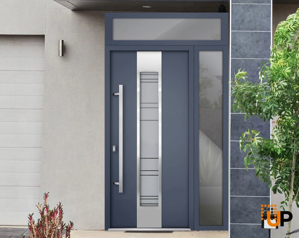 Single swing metal-aluminum modern exterior door with triplex | Deux 0757 Gray Graphite | 48 x 96 photo#3